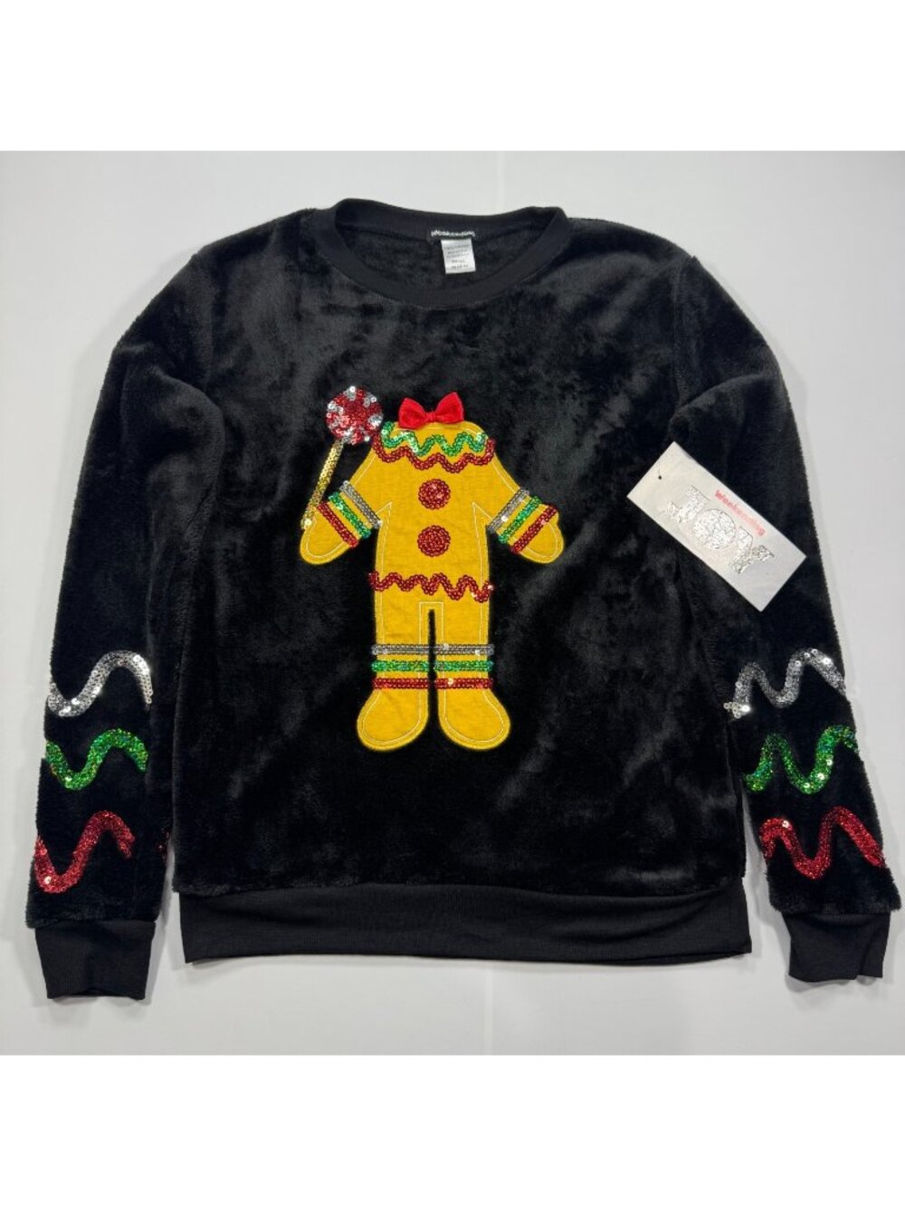 Weekending Joy Sweatshirt Women S Black Polyester Fleece Lined Gingerbread Man